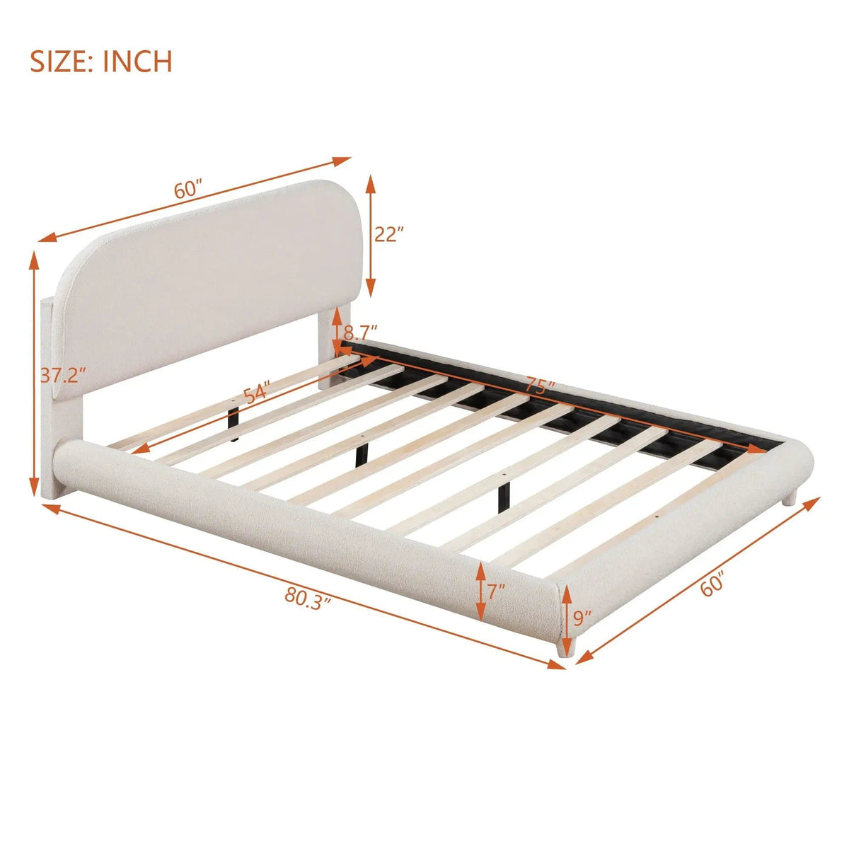 Upholstered Platform Bed With Thick Solid Frame And Stylish Curve-Shaped Design | 2 Pieces | Fabric & Wood | Bedroom