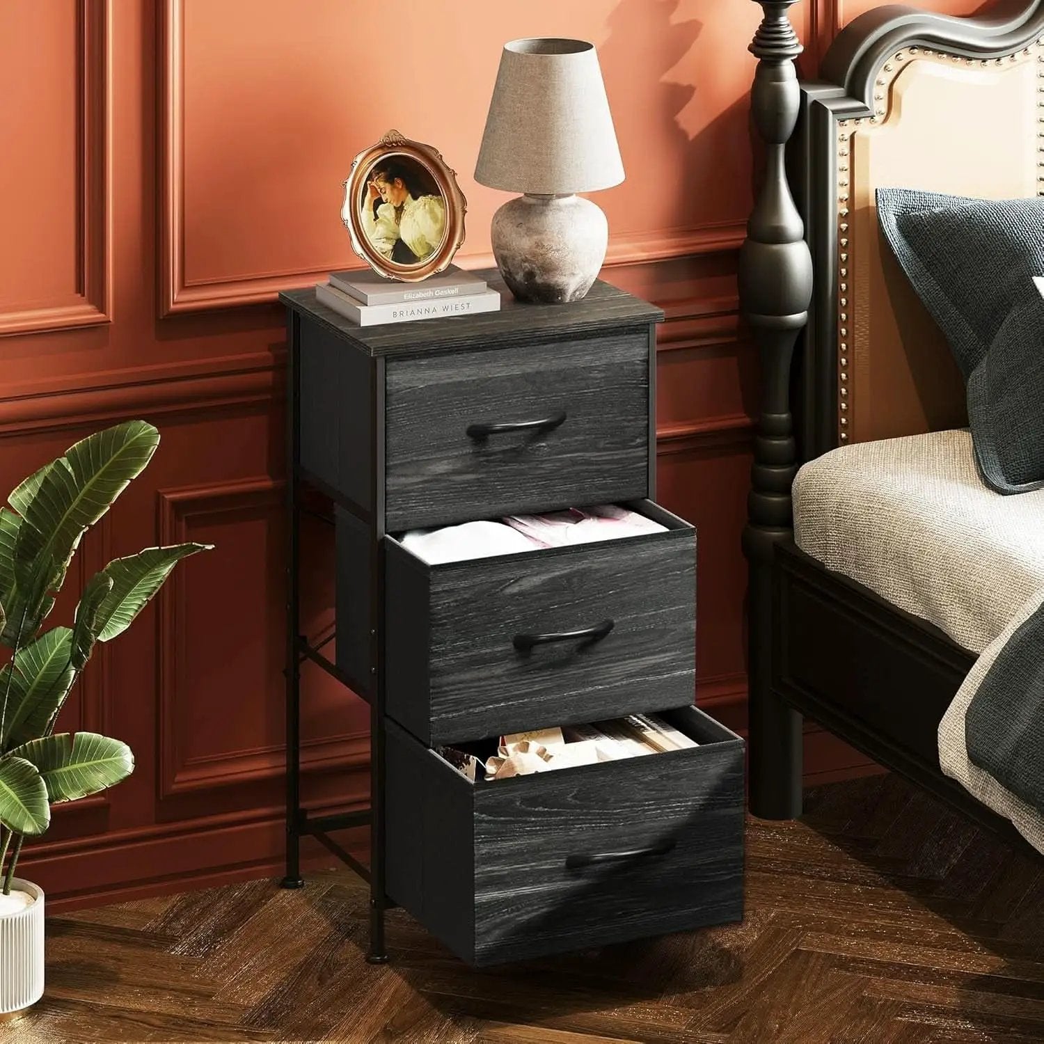 Bedroom Nightstand With Three Drawers Charcoal Black from PriceLows™