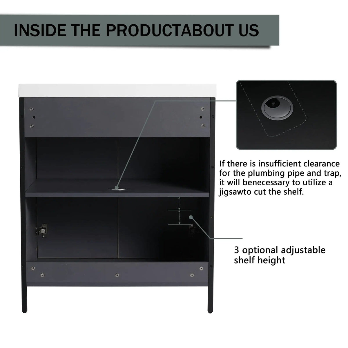 Modern Freestanding Bathroom Vanity With Resin Sink & Soft Close Cabinet Doors | 4 Pieces | Metal & Plywood | Bathroom