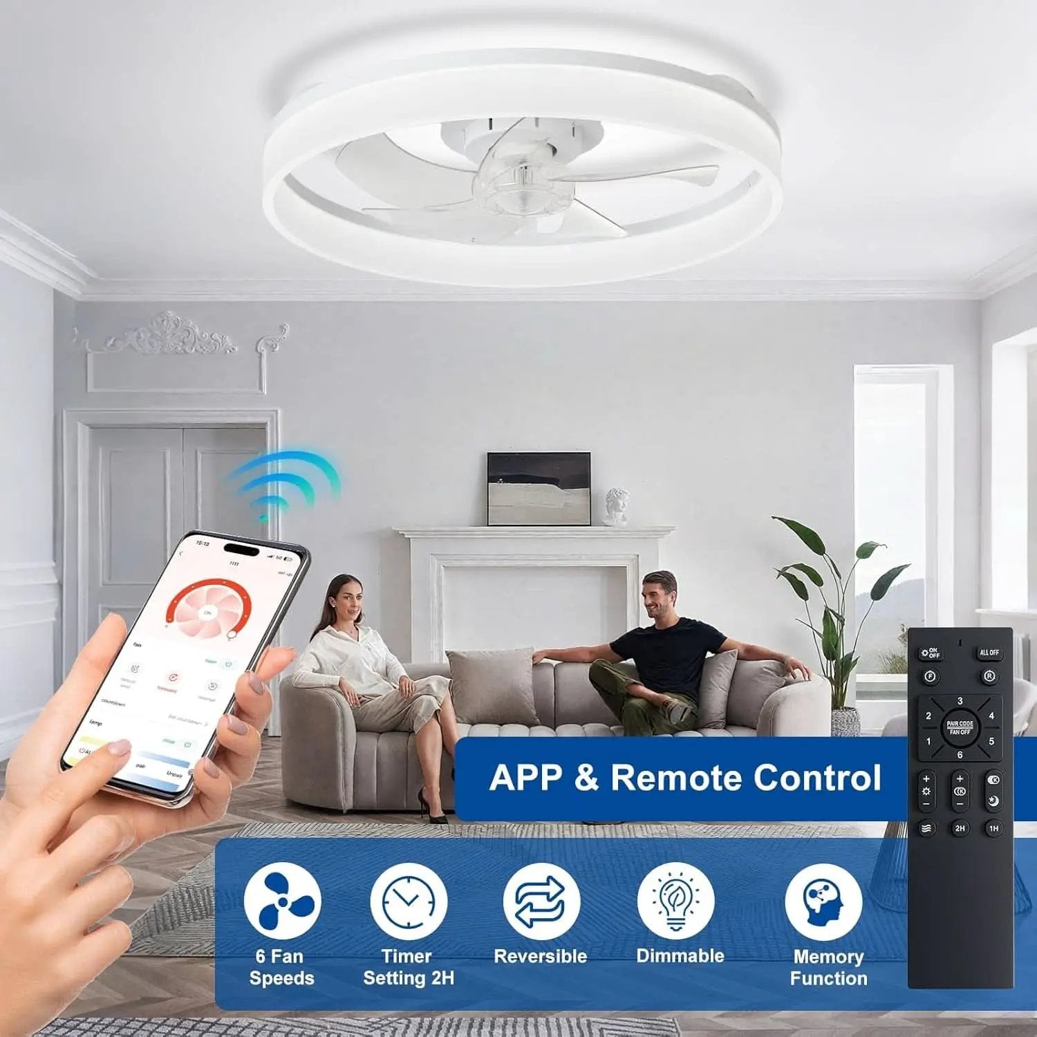 20 Inch Flush Mount Ceiling Fan With Light And DC Motor from PriceLows™
