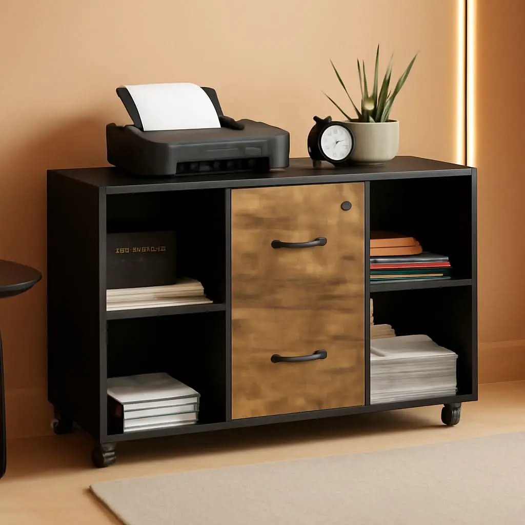 Lateral Filing Cabinet 2 Drawers 4 Open Compartments Black from PriceLows™