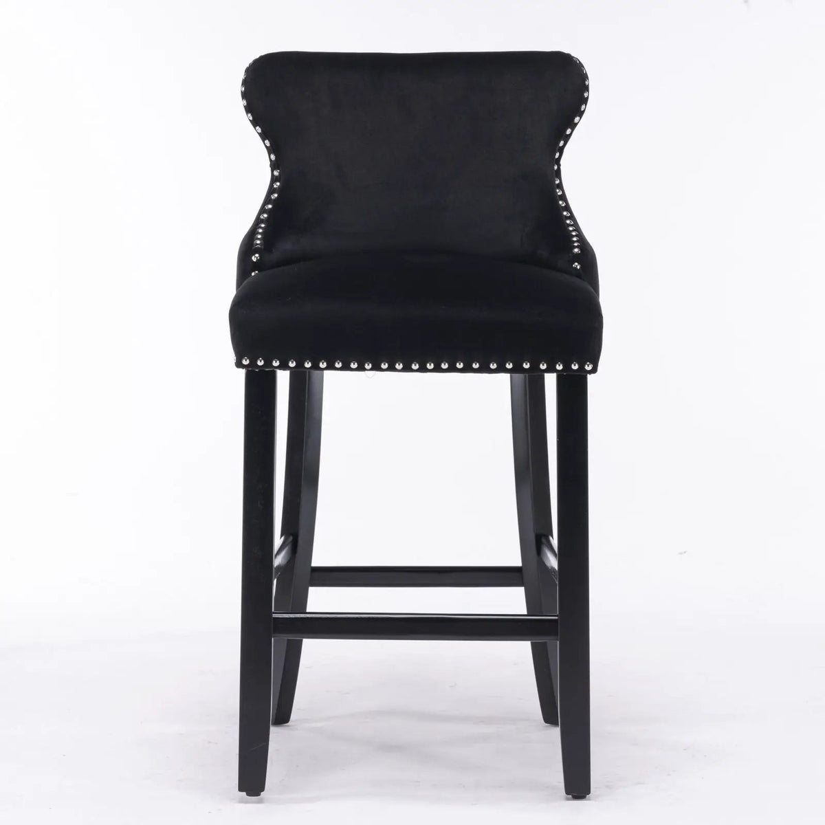 Wing-Back Barstools | Button Tufted Decoration | Wooden Legs With Nailhead Trim | Contemporary Upholstery