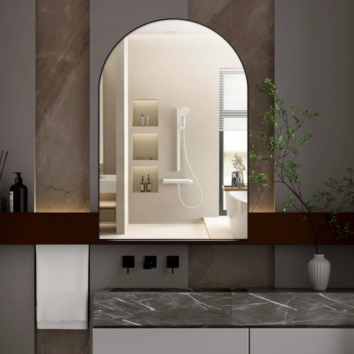 Arched Recessed Medicine Cabinet, Metal Framed Bathroom Wall Cabinet With Mirror And | 3 Pieces | Metal | Bathroom