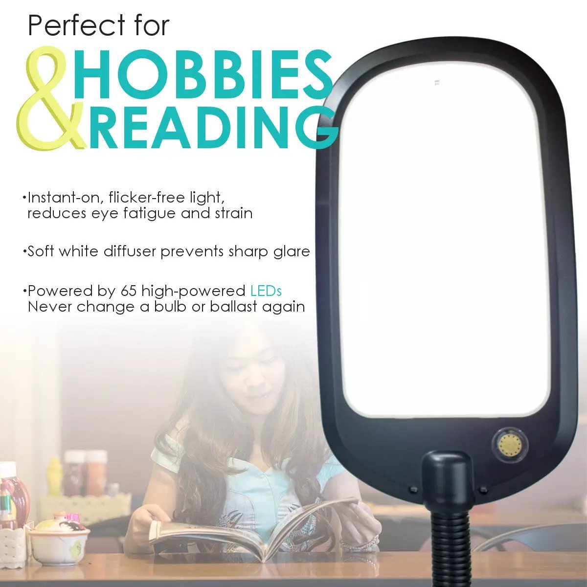 Desk Lamp | Full Spectrum Led Reading | 26 Inch Height | Black