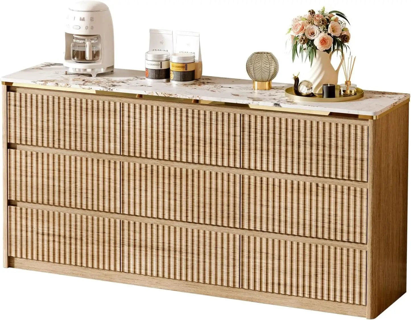 9 Drawer Dresser Chest With PolishedMarbleTabletop from PriceLows™