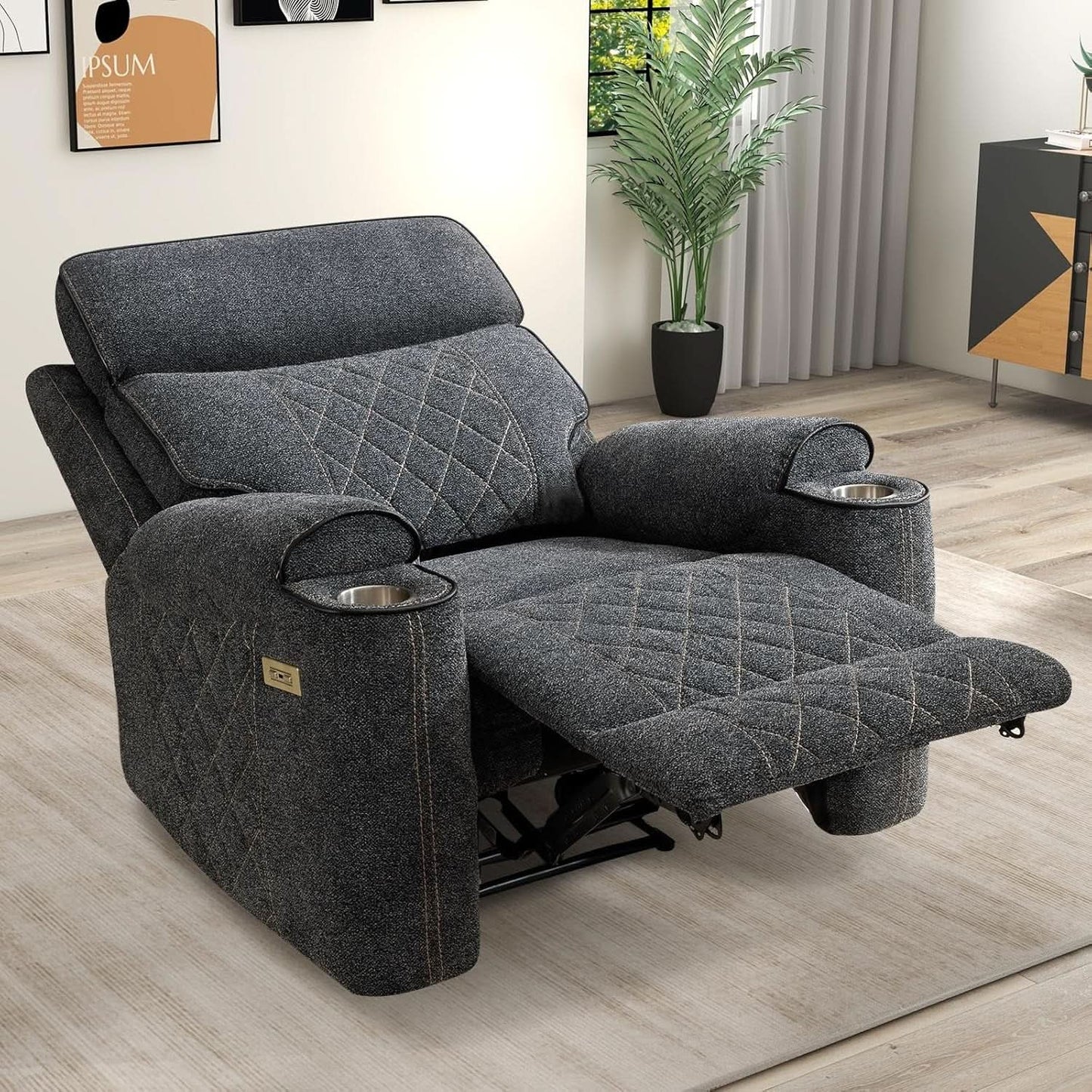 Electric Recliner Chair With Soft Fabric And Cup Holders from PriceLows™