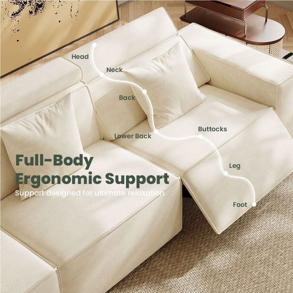 Modular Sectional Sofa With Velvet Beige Finish Recliner Compact Layout from PriceLows™