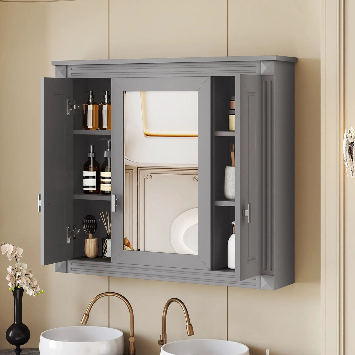 Wall Mounted Bathroom Cabinet | Mirror | 5 Shelves | Rectangular Design