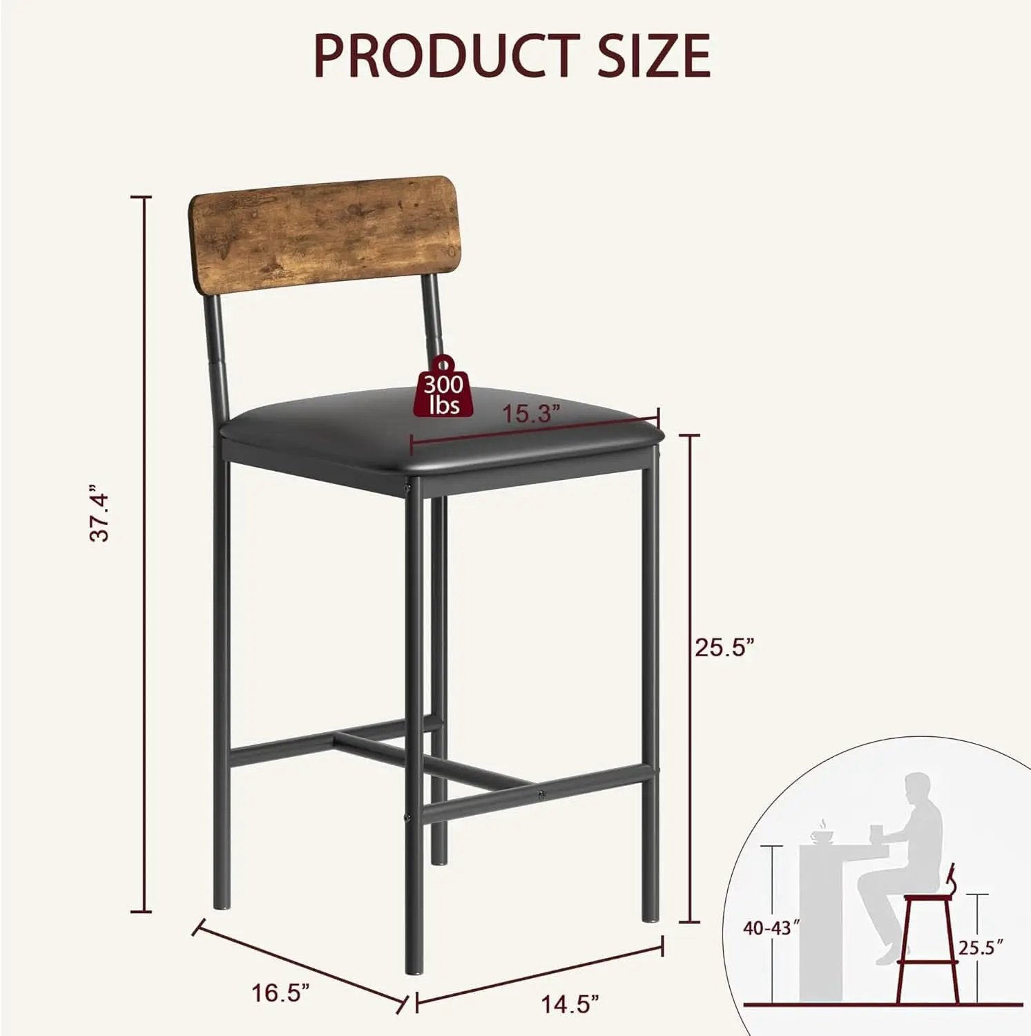 Upholstered Bar Stools Set of Two with Backrest from PriceLows™