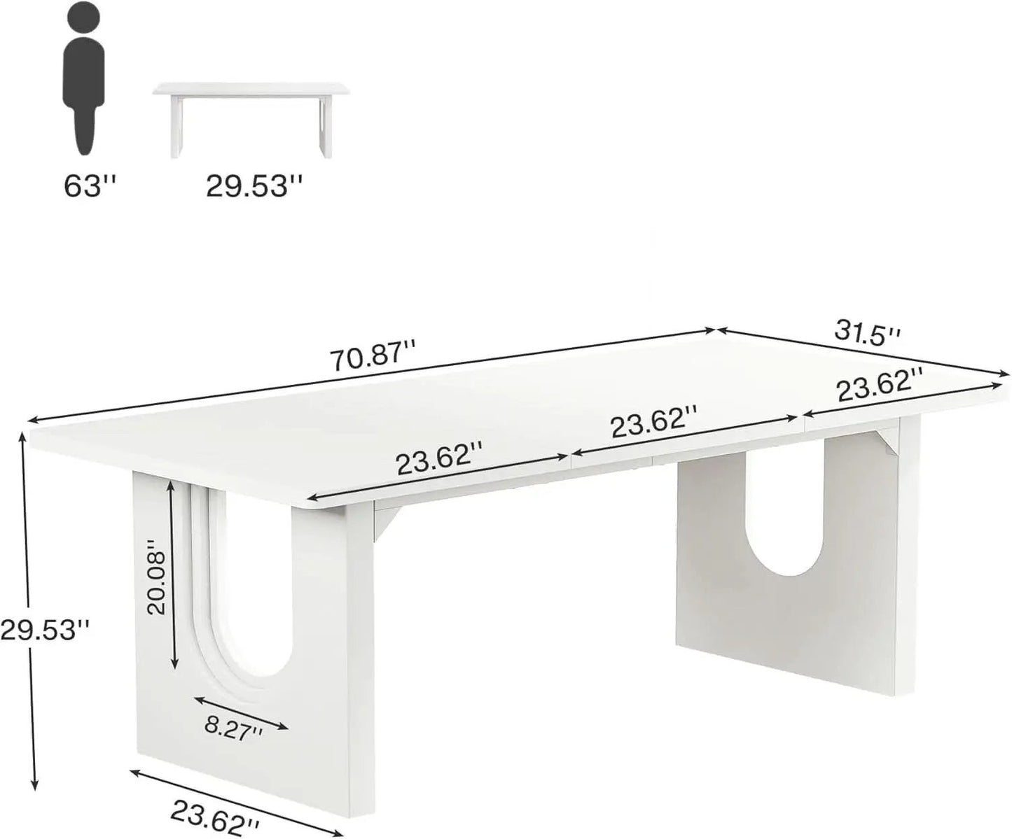 Modern White Dining Table 71 Inch With Wood Pedestal Base from PriceLows™