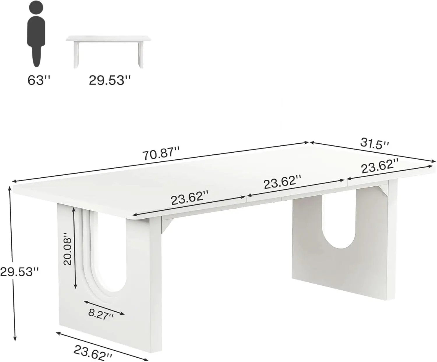 Modern White Dining Table 71 Inch With Wood Pedestal Base from PriceLows™