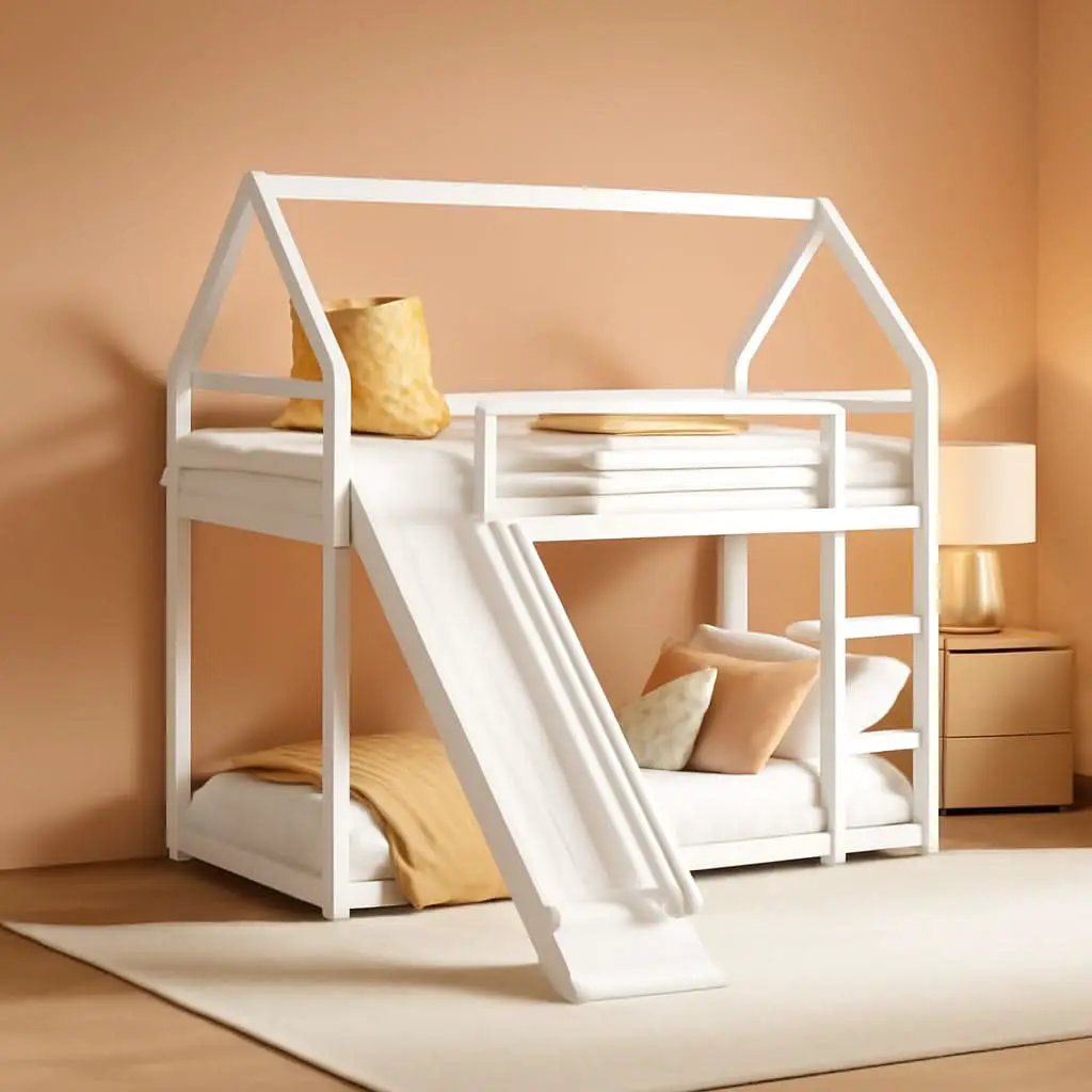 Twin Over Twin Metal Floor Bunk Bed With Slide Playhouse from PriceLows™