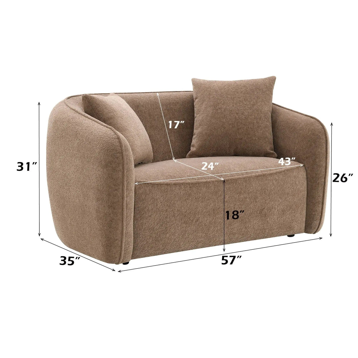 Keith Loveseat With 2 Matching Color Toss Pillows | 2 Pieces | Plywood | Living Room