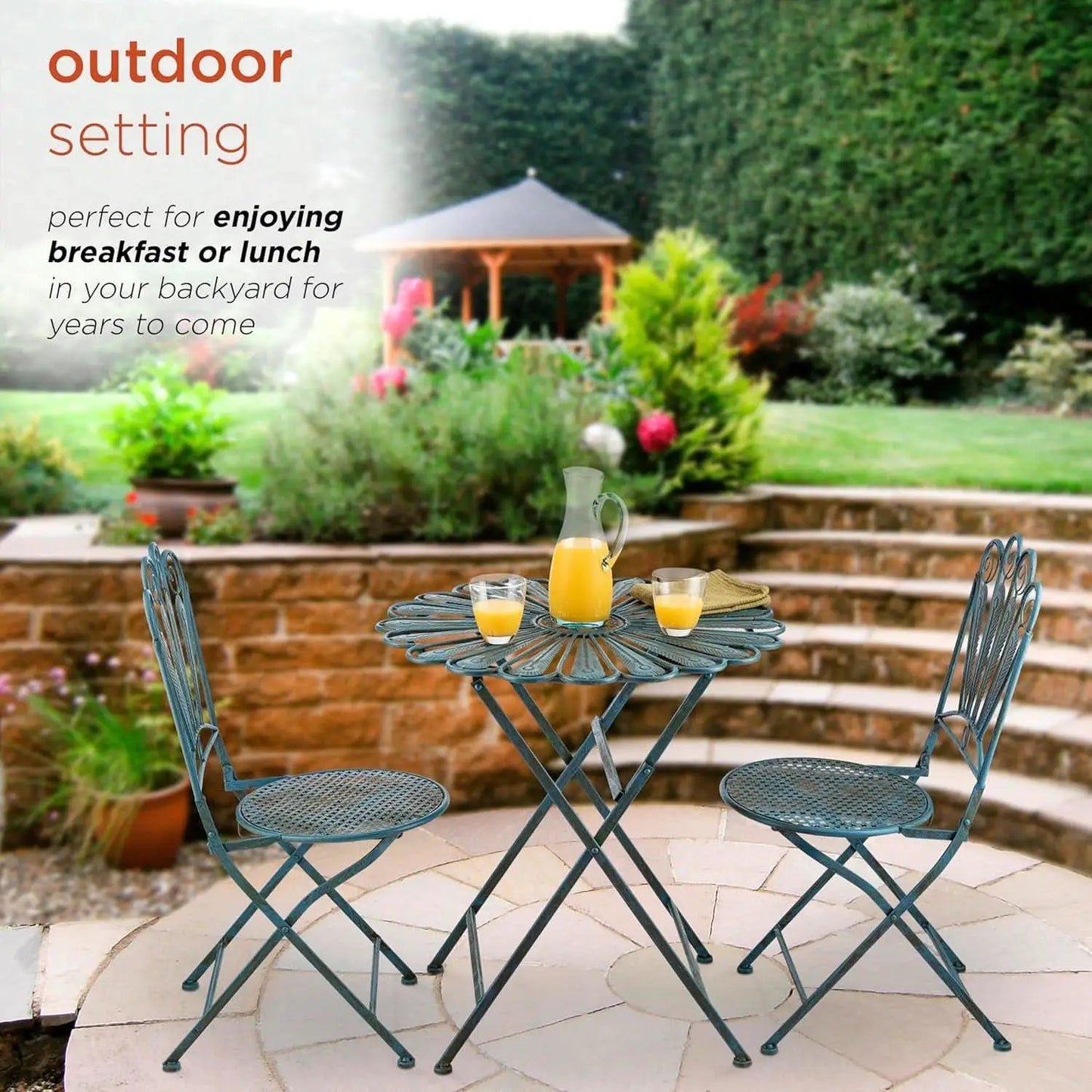 Bistro Set 3 Piece Light Blue Outdoor Patio Furniture from PriceLows™