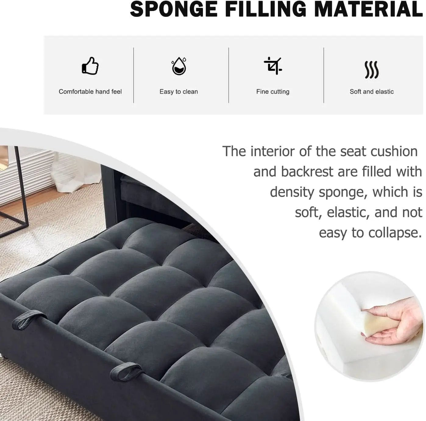 Black Velvet Sleeper Sofa With Adjustable Backrest from PriceLows™