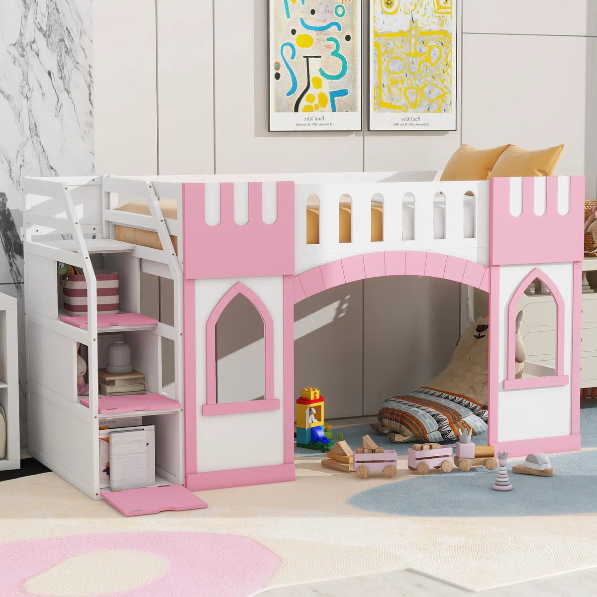 Kids Wooden Loft Bed | Storage Staircase | Dual Windows