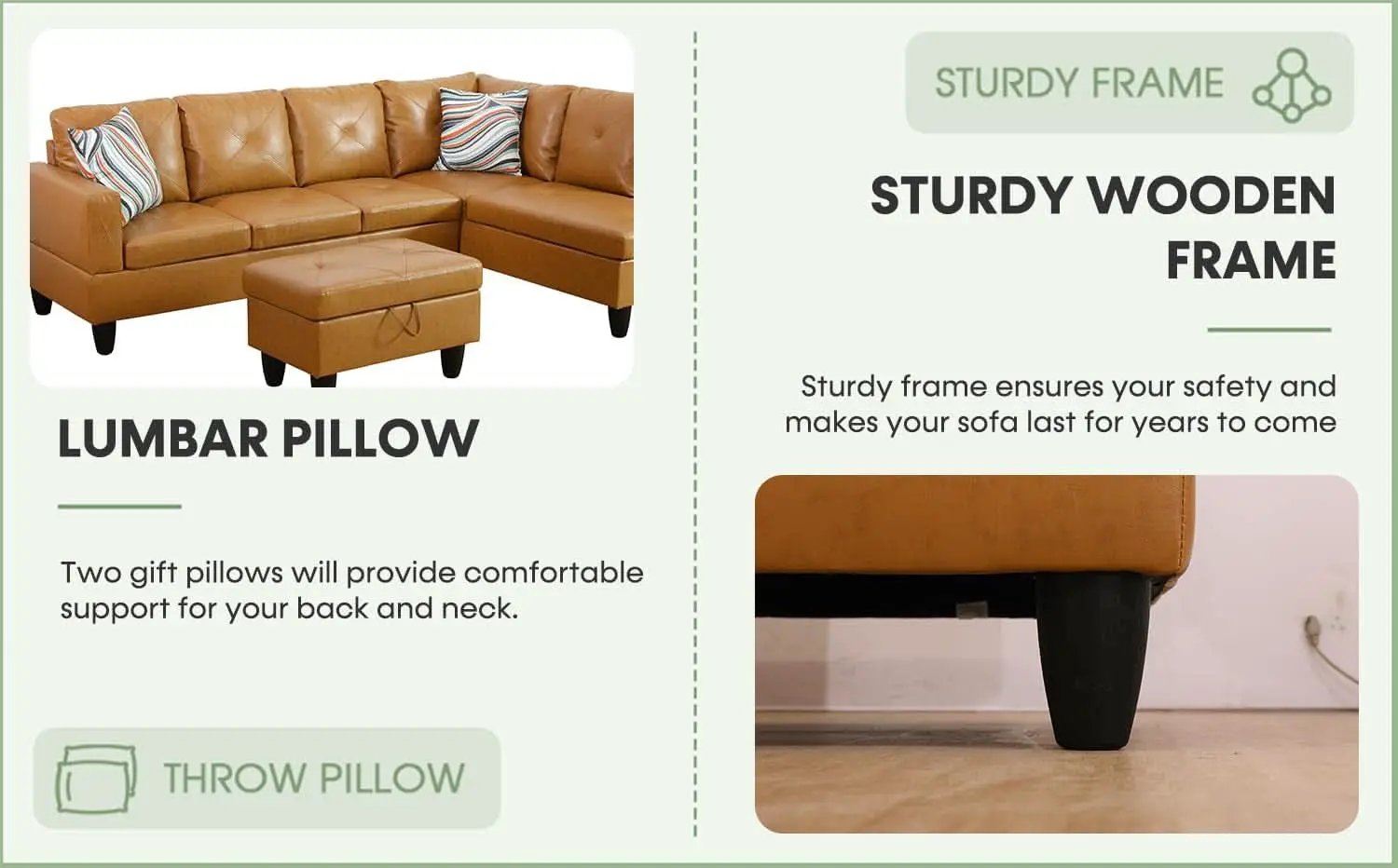 Leather Sectional Sofa L Shape With Storage Ottoman Ginger from PriceLows™