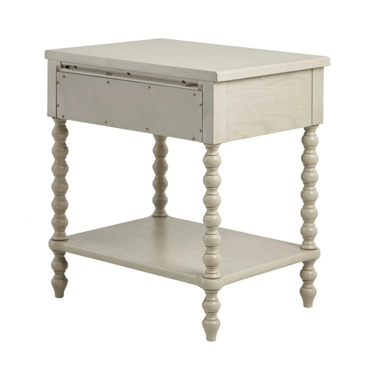 Traditional Nightstand Table | Solid Wood Frame | Drawer And Shelf | Turned Legs