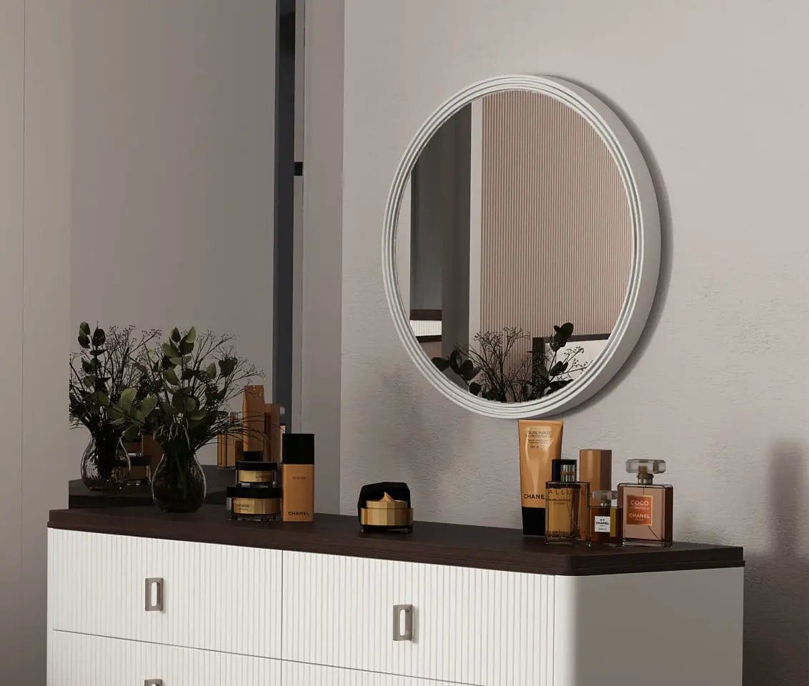 Carena Round Mirror | 2 x 35 x 35 in | Glass & Plywood | Gray