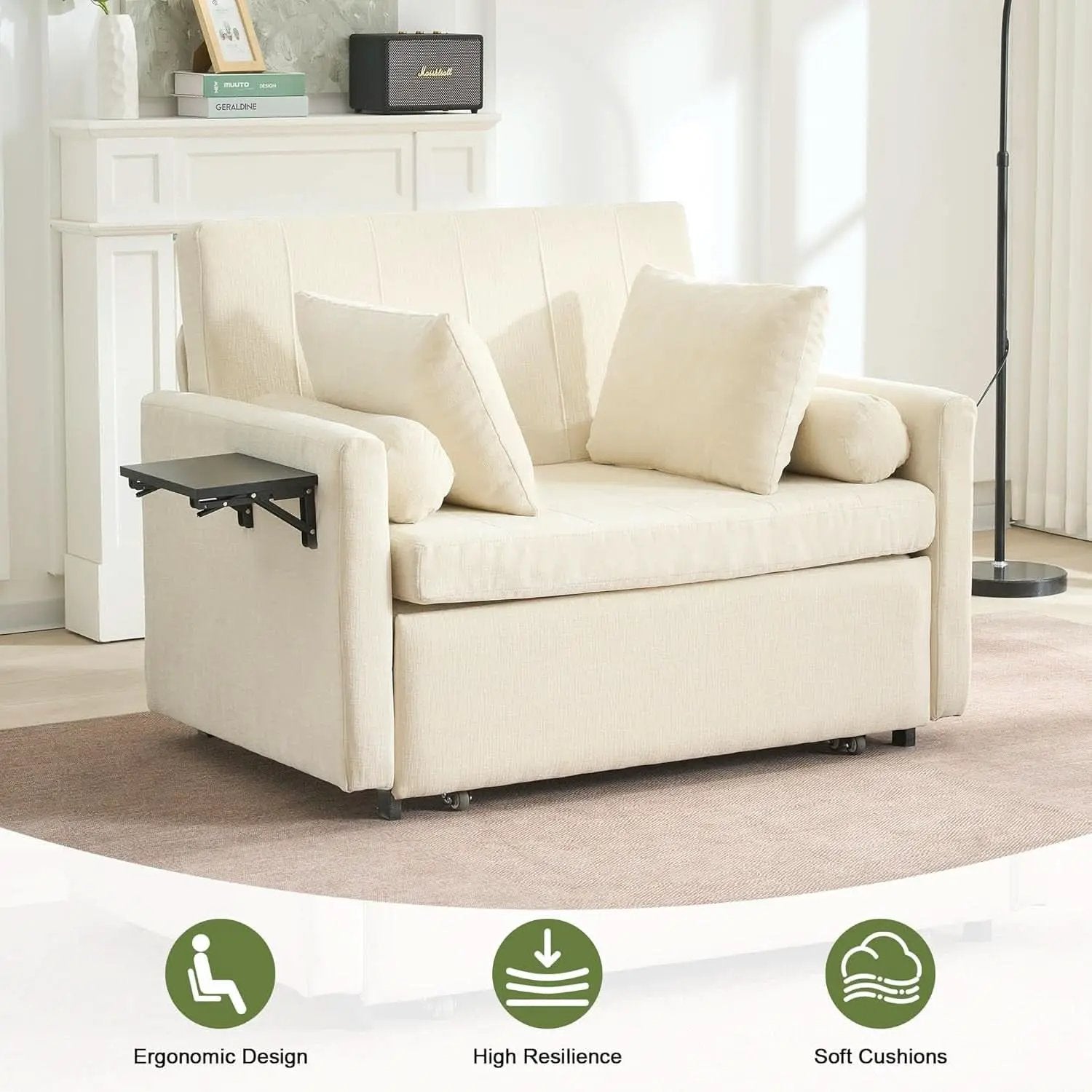 Oversize 45 Inch Sleeper Chair Bed With Wing Table Beige from PriceLows™