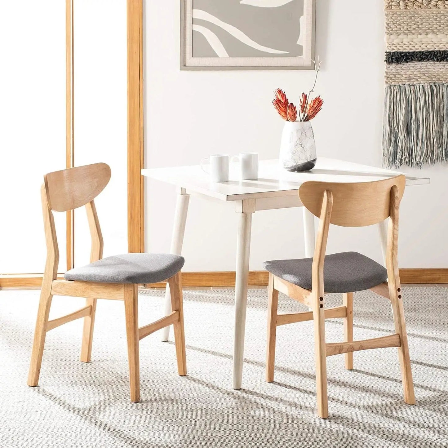 Dining Chair Set Of 2 With Grey Cushions And Natural Wood from PriceLows™