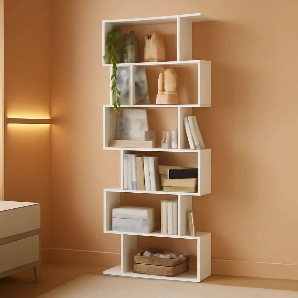 S Shaped Bookshelf White 6 Tier Display Bookcase Office from PriceLows™