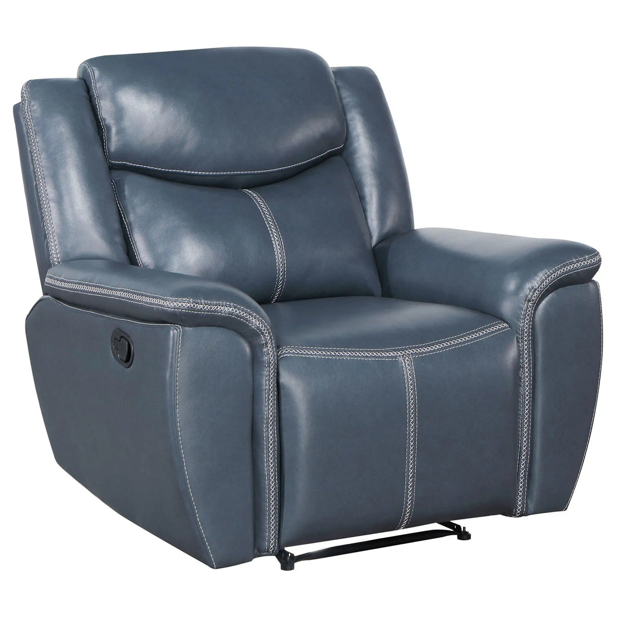 Brier Upholstered Padded Arm Recliner Chair With Manual Recline And Pillowtop Arms | 55 x 39.25 x 40.25 in | Faux Leather & Metal | Blue