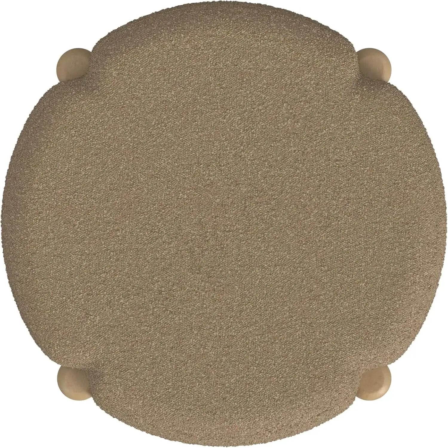 Luna Modern Round Ottoman in Brown Boucle, 22 Inches from PriceLows™
