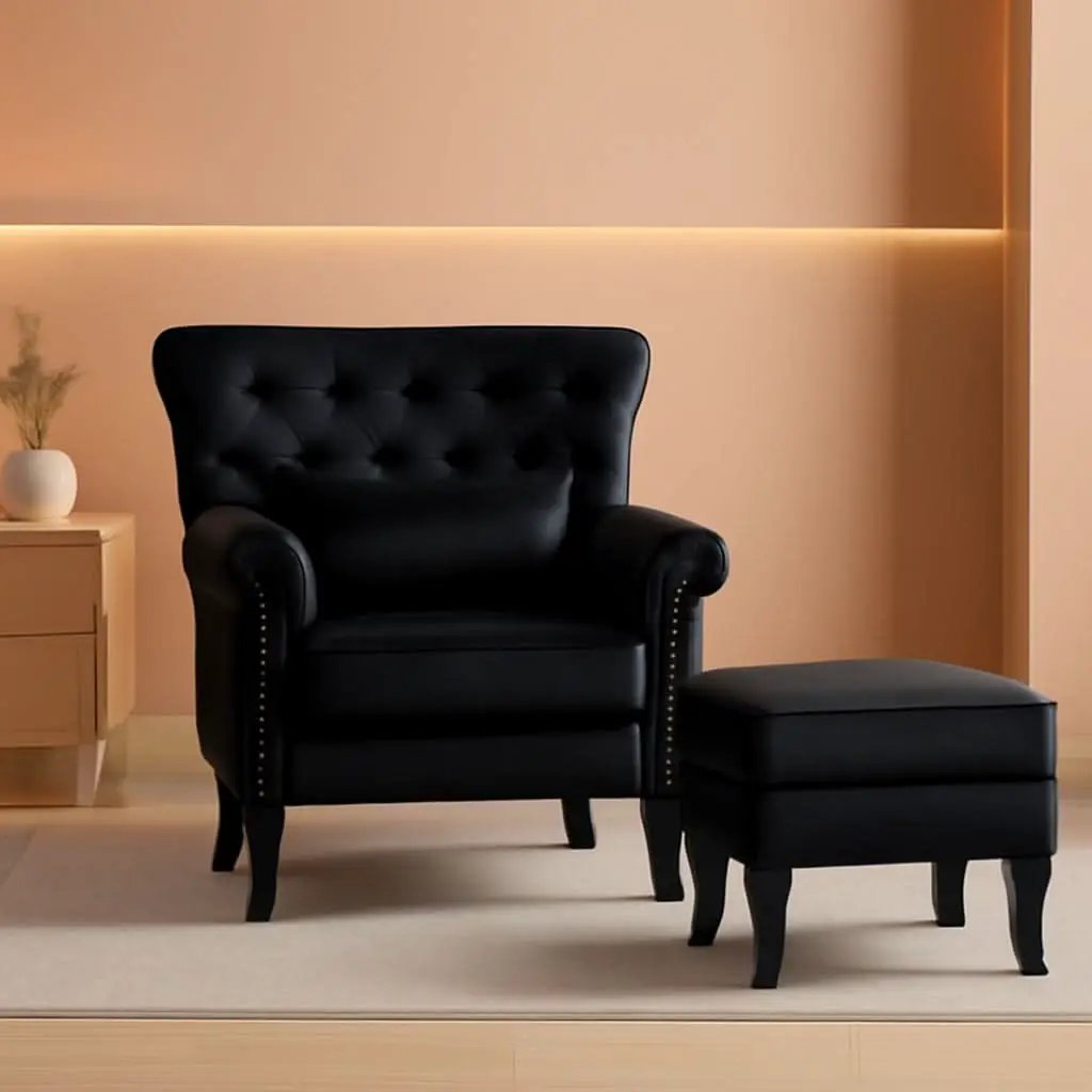 Elegant Black Velvet Wingback Chair With Ottoman Set from PriceLows™