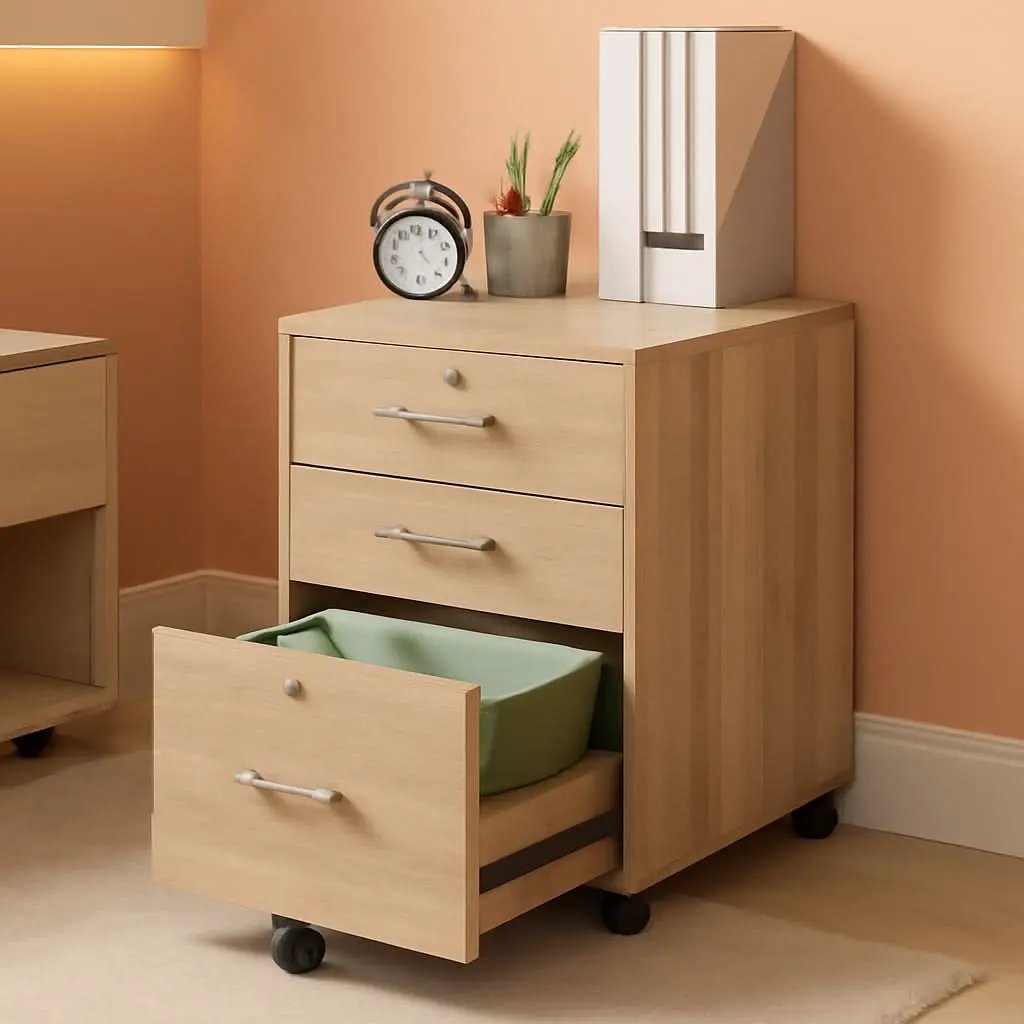 Oak 26 Inch High 3 Drawer File Cabinet With Lock For Letter Size Files And Mobile Under Desk from PriceLows™
