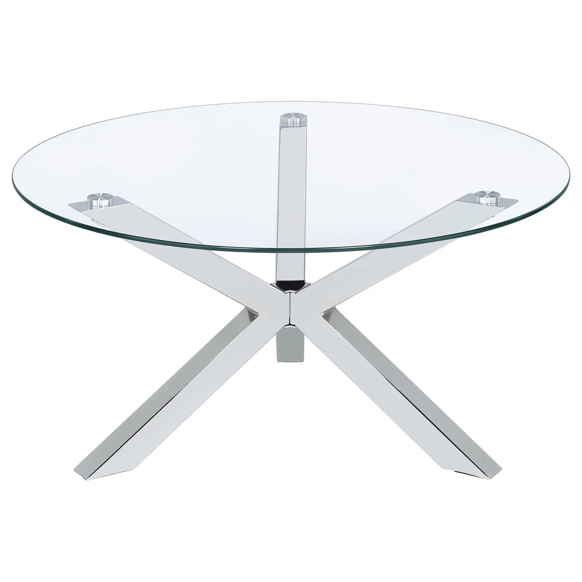 Kenzie 3-piece Round Coffee and End Table Set Chrome | 3-Piece Set | Tempered Glass & Steel | Dining Room