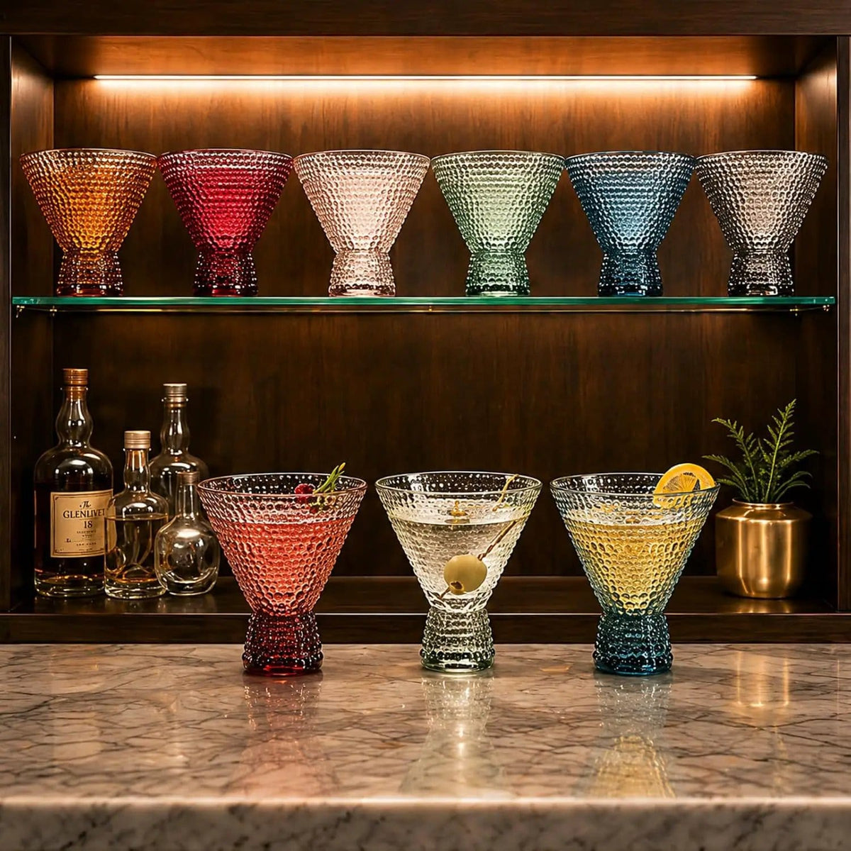 Tonal Hobnail Martini Cocktail Glassware | 8 oz | Set of 6 | Entertaining