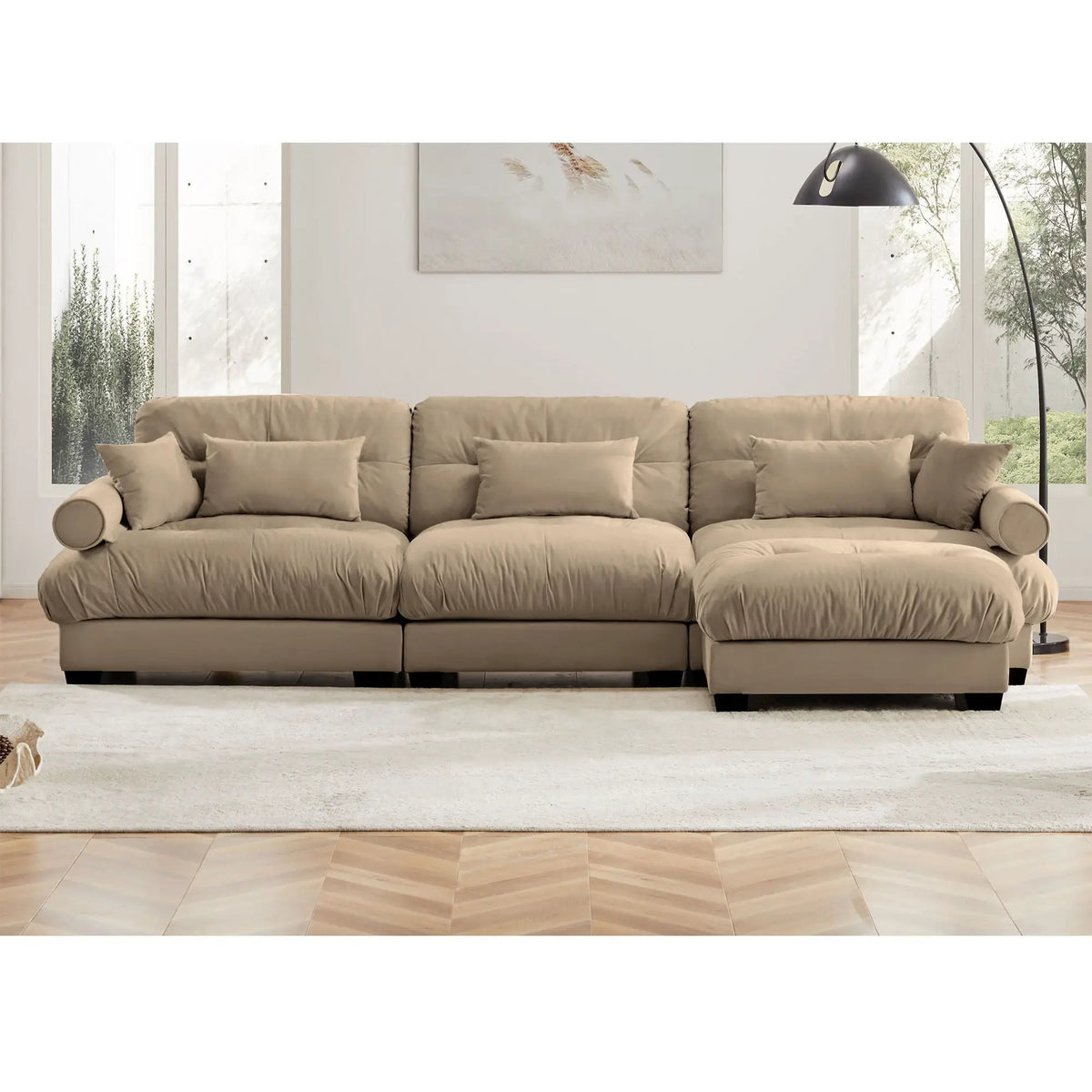 Modern Sectional Sofa | With Ottoman | Deep Seat Cushions | Throw Pillows