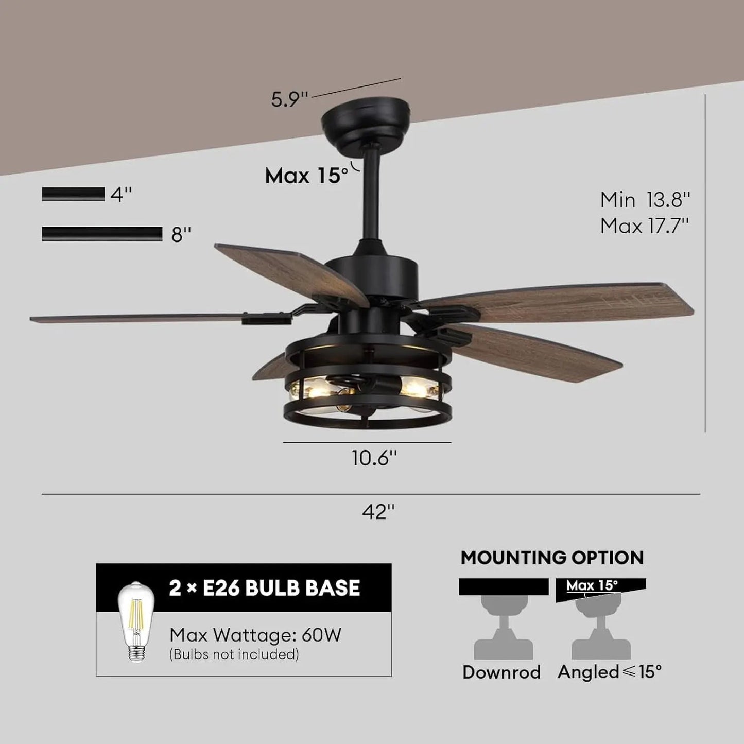 42 Inch Caged Ceiling Fan With Remote Control For Indoor And Outdoor from PriceLows™