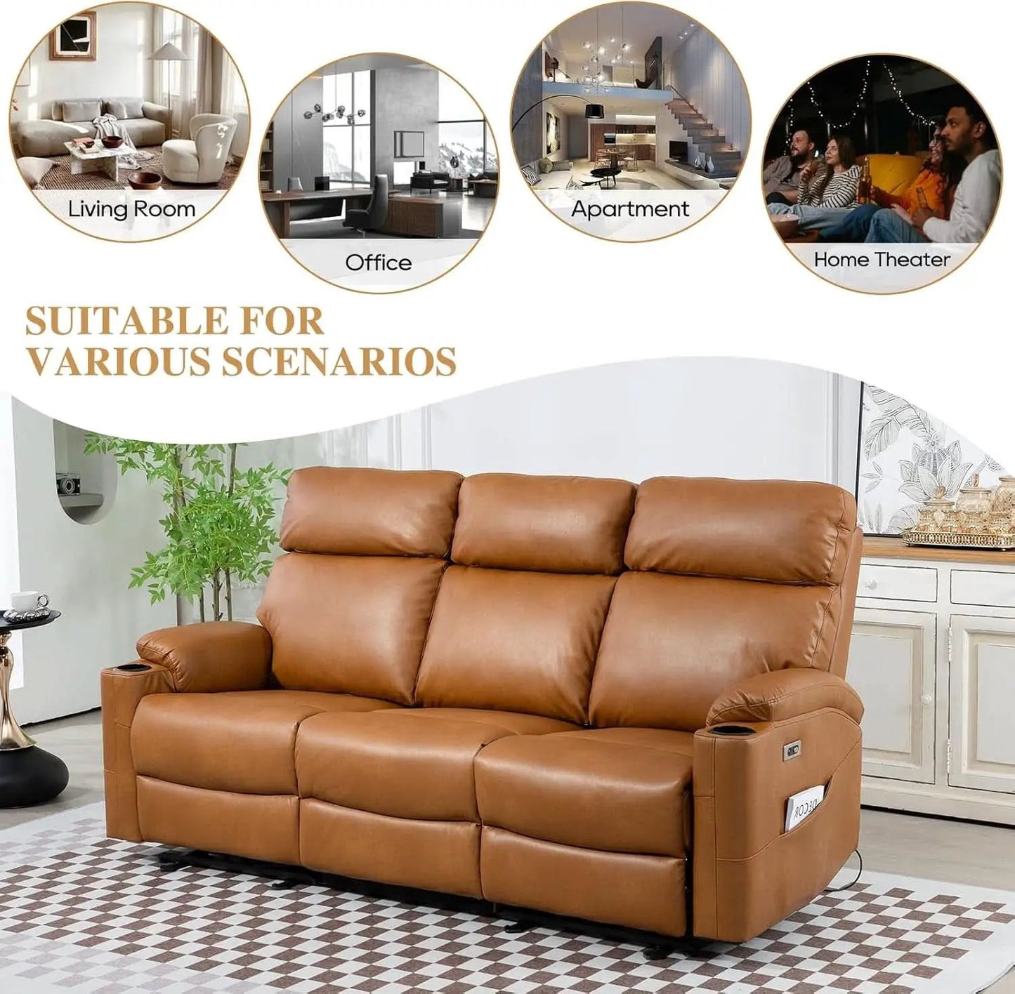Power Reclining Sofa Brown PU Leather Independent Backrests from PriceLows™