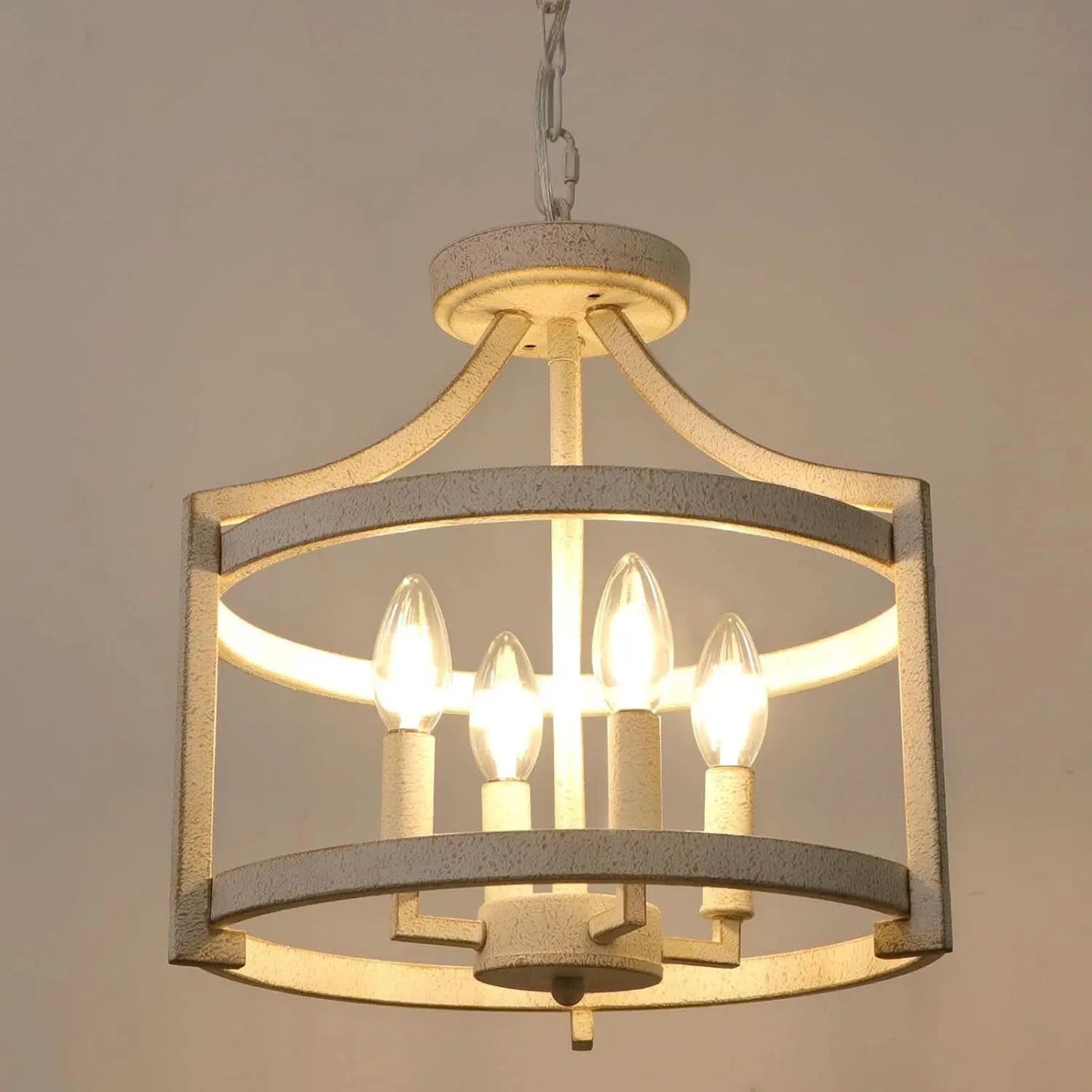 Distressed White 4 Light Farmhouse Chandelier Convertible Mount from PriceLows™