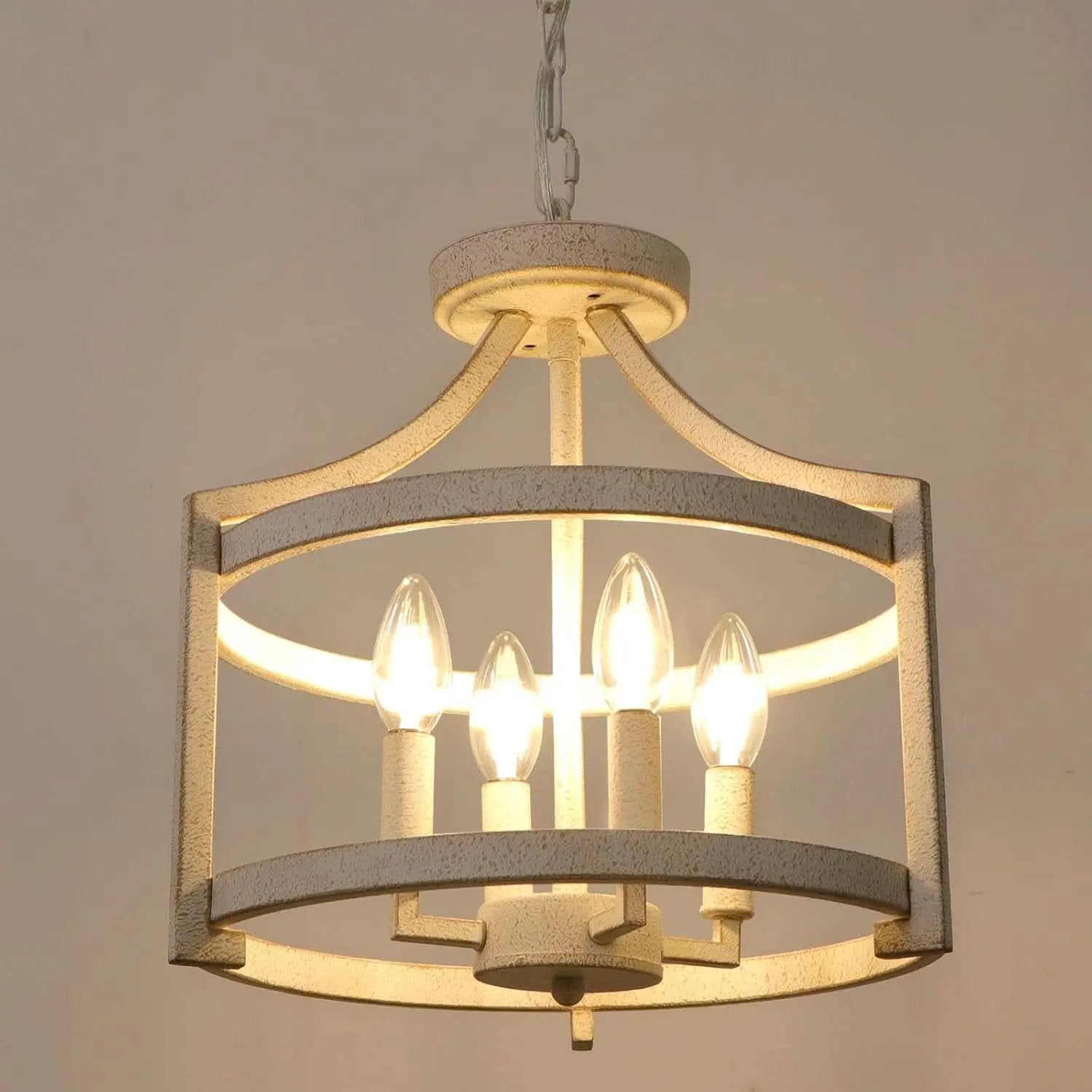 Distressed White 4 Light Farmhouse Chandelier Convertible Mount from PriceLows™