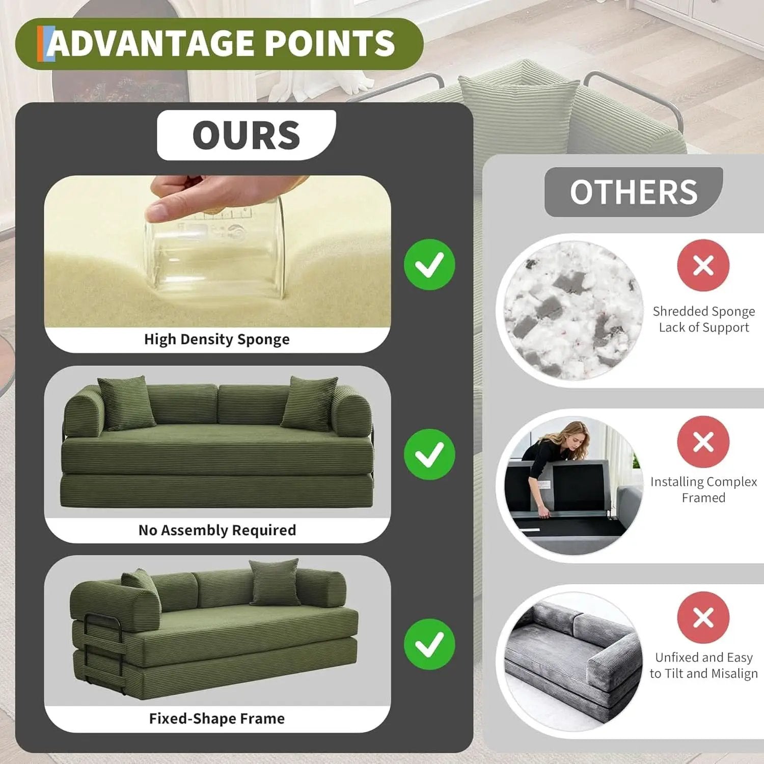 Corduroy Green 79 Inches Inter changeable Plus Sofa Bed from PriceLows™