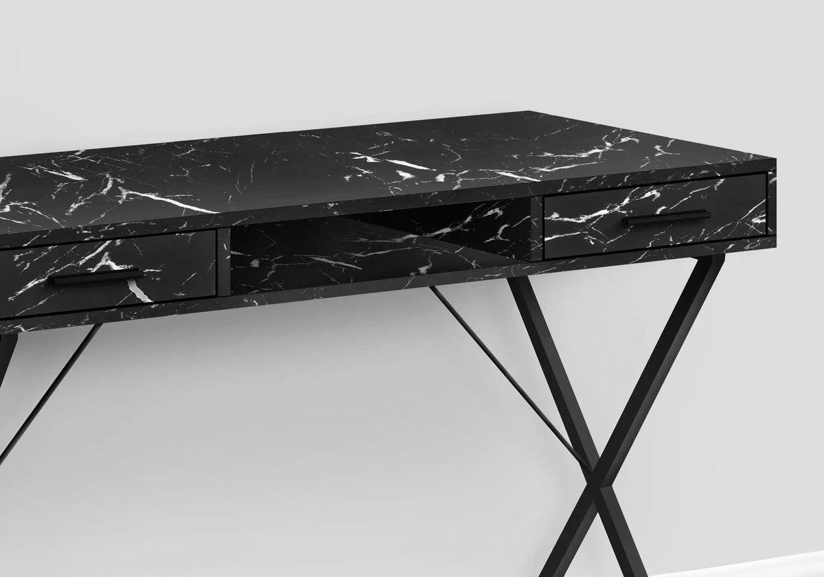 Marble Look Computer Desk | 42 Inch Width | Left Or Right Setup | X-Design Black Metal Base
