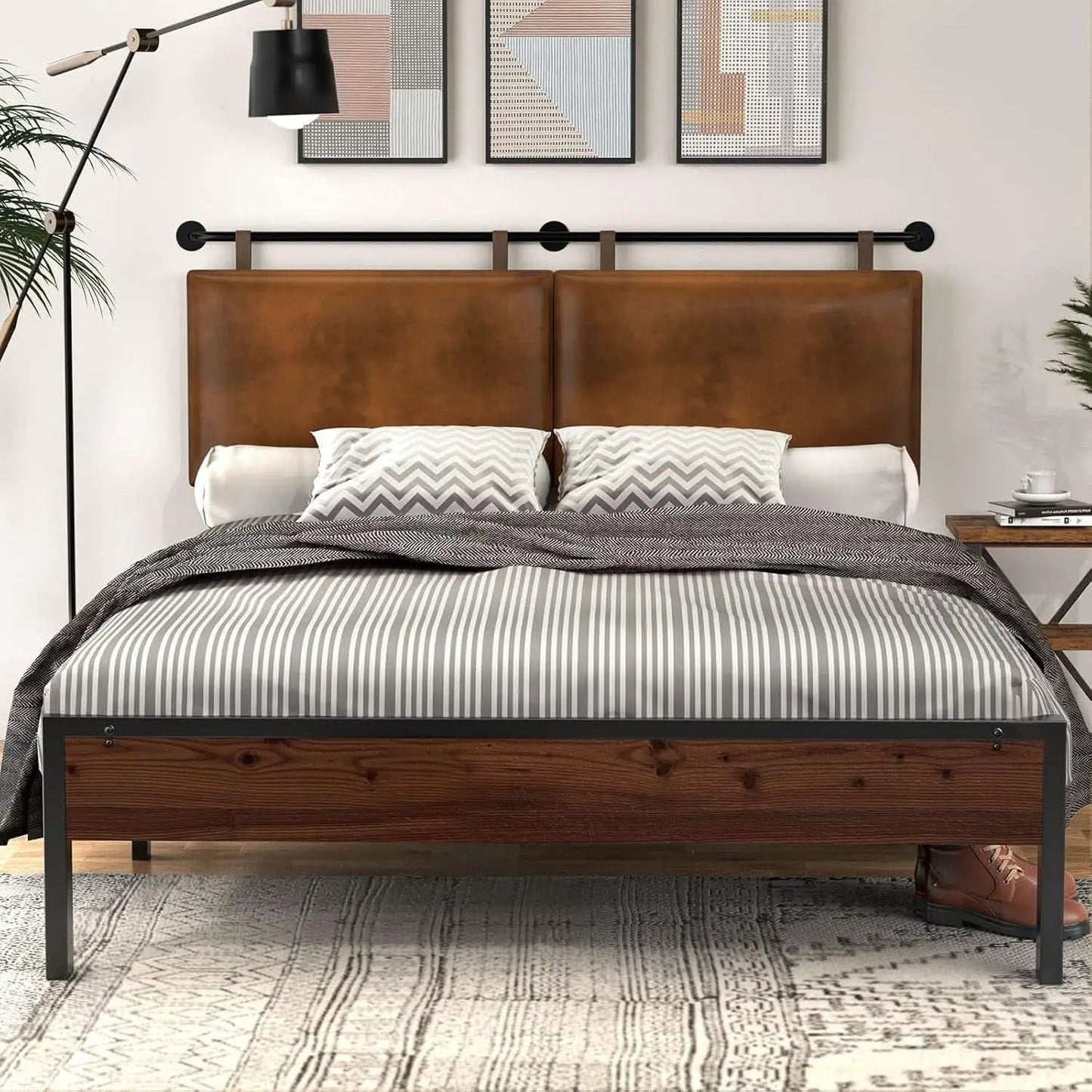 Brown King Size Wall Mounted PU Leather Headboard from PriceLows™
