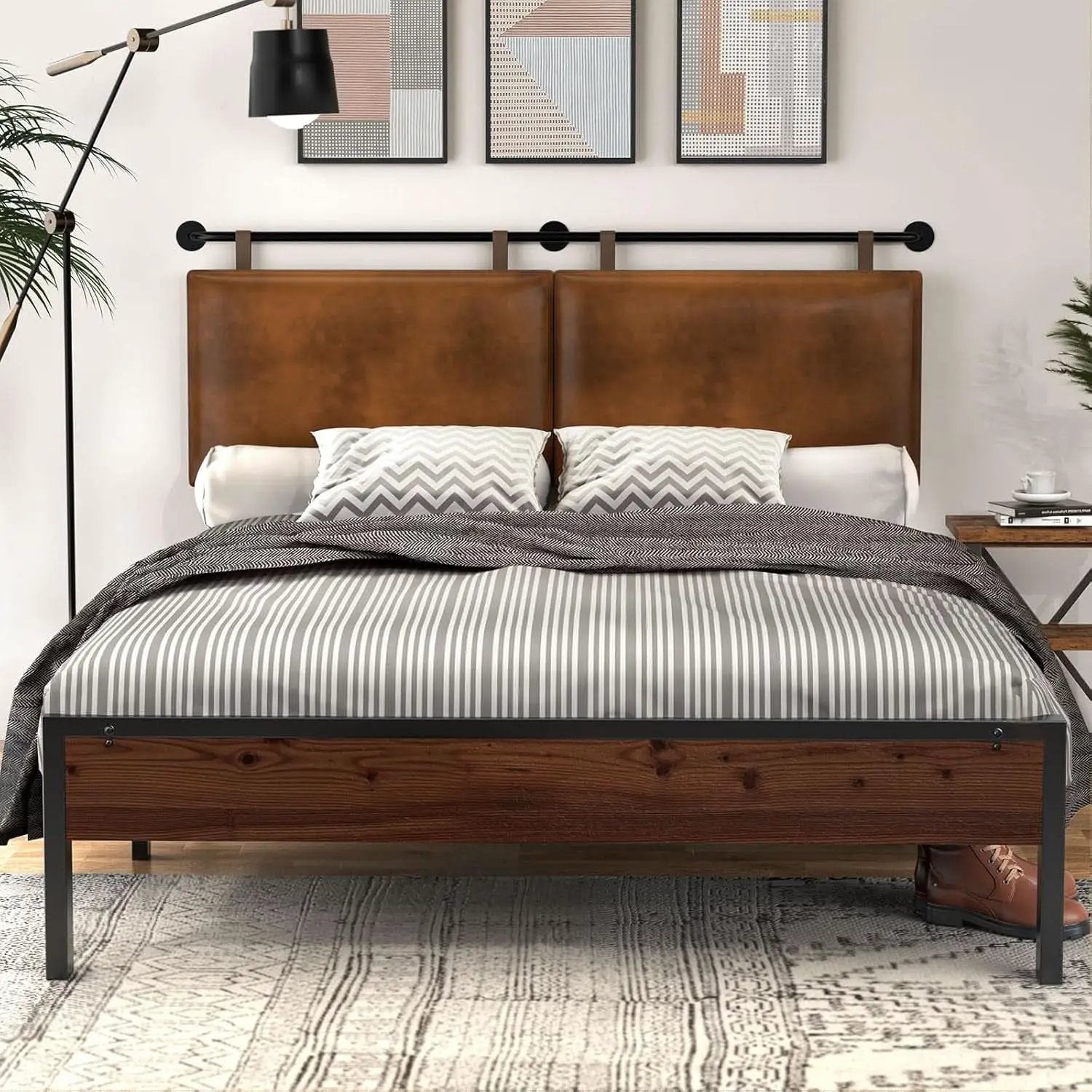 Brown King Size Wall Mounted PU Leather Headboard from PriceLows™