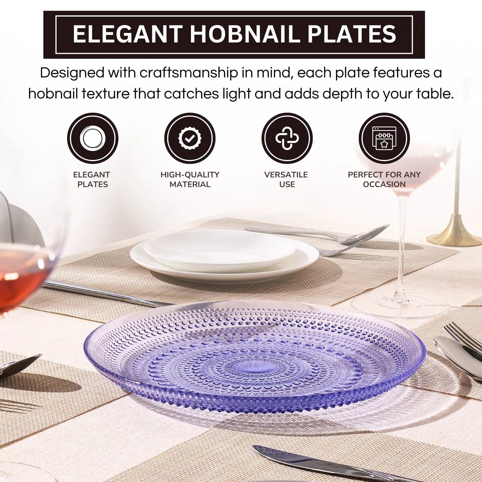 Glass Hobnail Dinner or Charger Plates | Set of 4 | Blue from PriceLows™