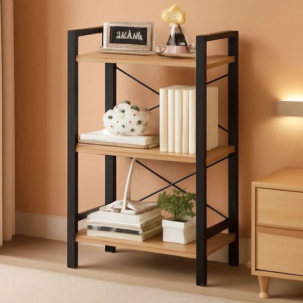 3 Tier Industrial Metal Bookcase Rustic Etagere Shelf Light Coffee from PriceLows™