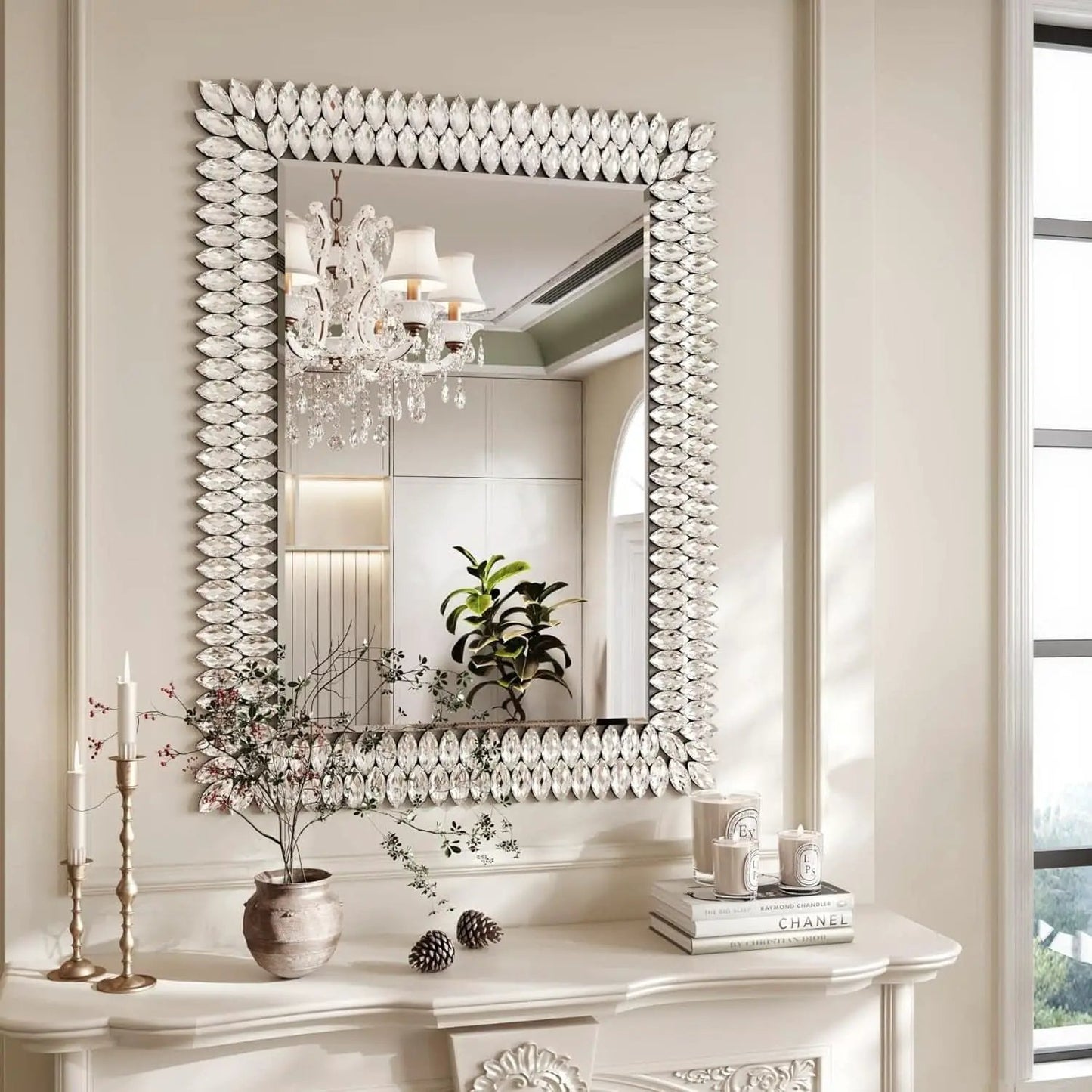 30X40 Inches Jeweled Bathroom Wall Mirror Large Rectangle Vanity Decor from PriceLows™
