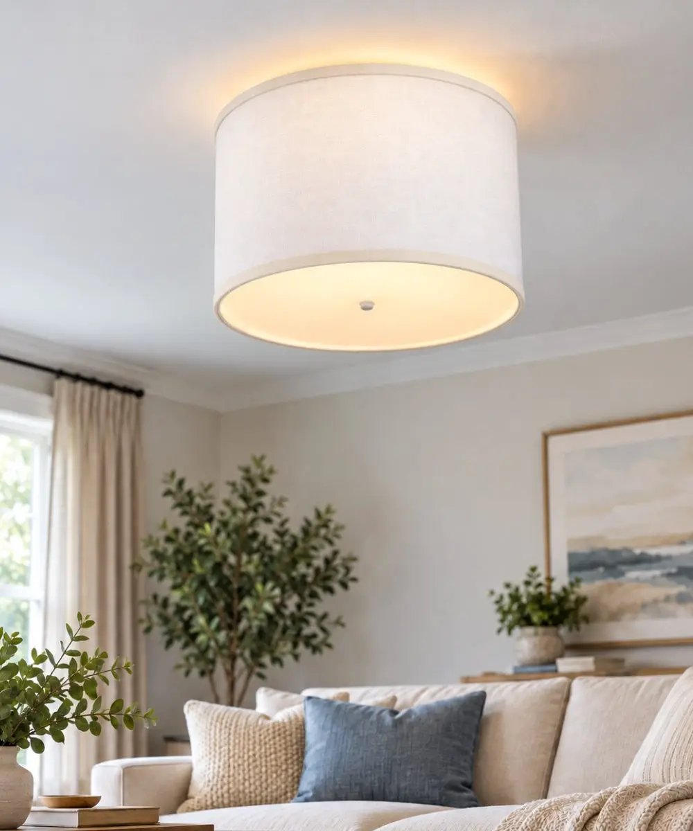 Ceiling Light Conversion Kit | 14 Inch Width | White Fabric Drum Shade