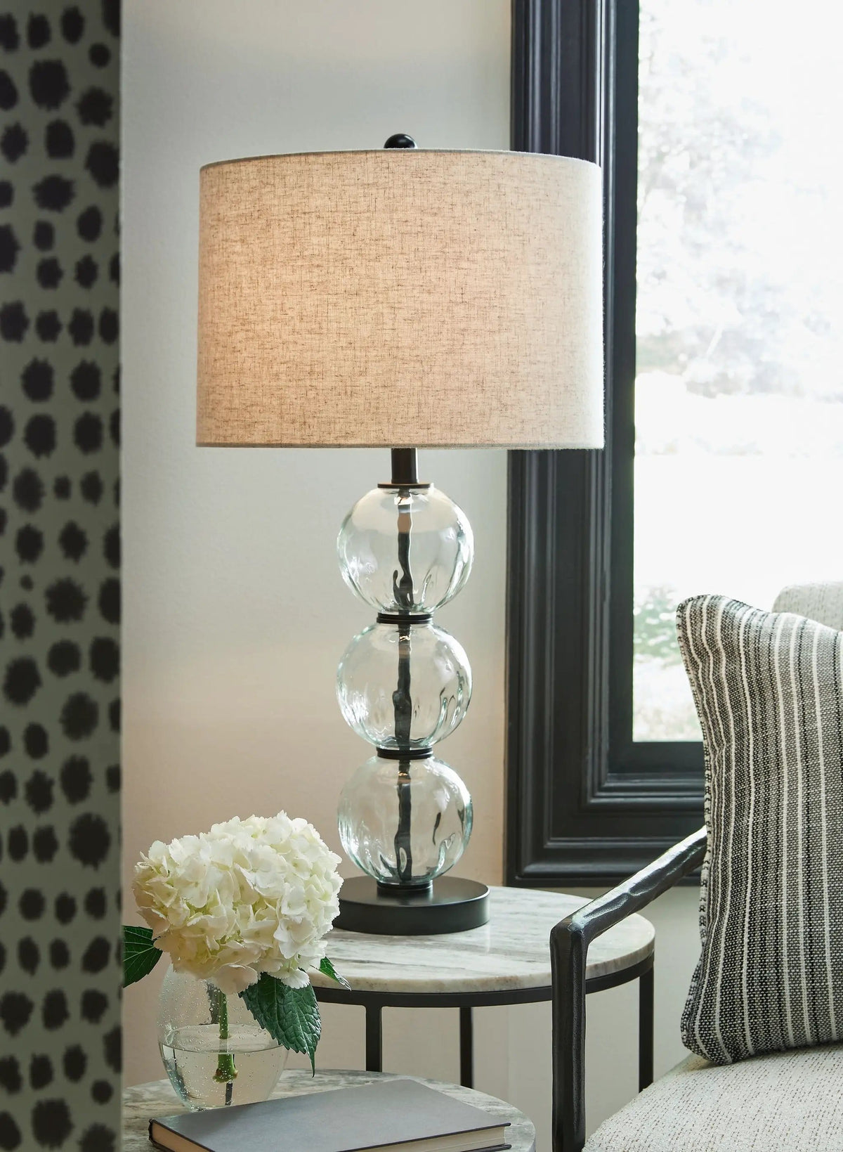 Airbal Glass Table Lamp (Set of 2) | 15 x 15 x 29.25 in | Fabric & Glass | Clear / Black