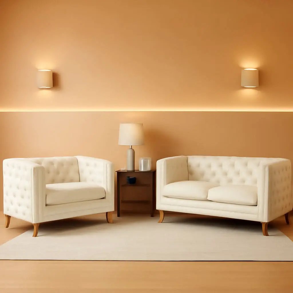 Velvet Beige 80-Inch Sofa Set With 58-Inch Loveseat And Gold Nail Heads from PriceLows™
