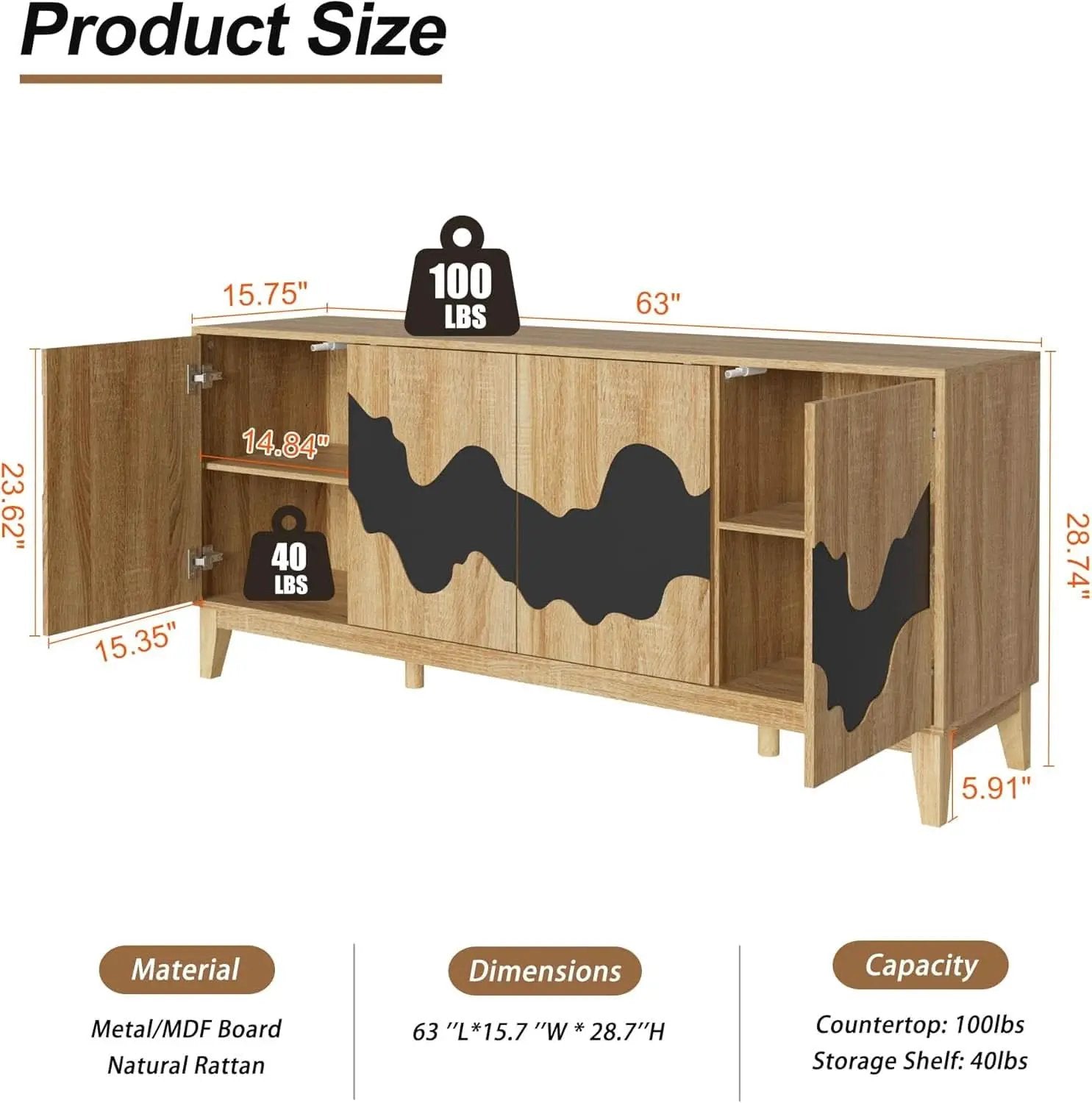 63 Inch Buffet Cabinet White With Blue Water Pattern from PriceLows™