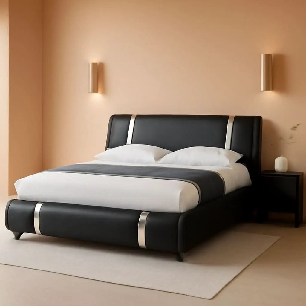 Queen Faux Leather Bed Frame With Adjustable Headboard from PriceLows™