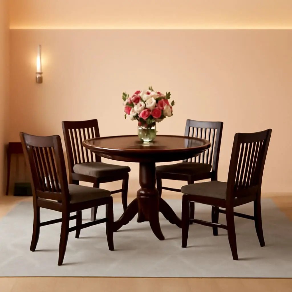 Mahogany Dining Table Set 5 Piece With Linen Chairs from PriceLows™